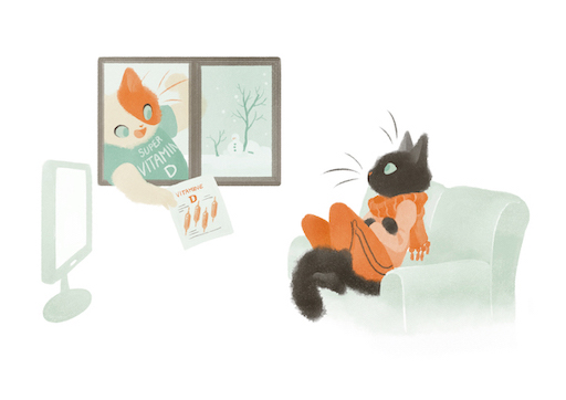 Un chat conseillant à un autre de prendre des vitamines